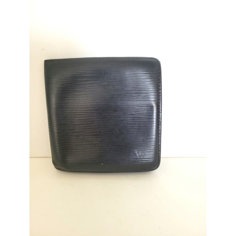 Vintage Louis Vuitton Men Black Bi-Fold Leather Wallet Epi Retro Card Bill Coin